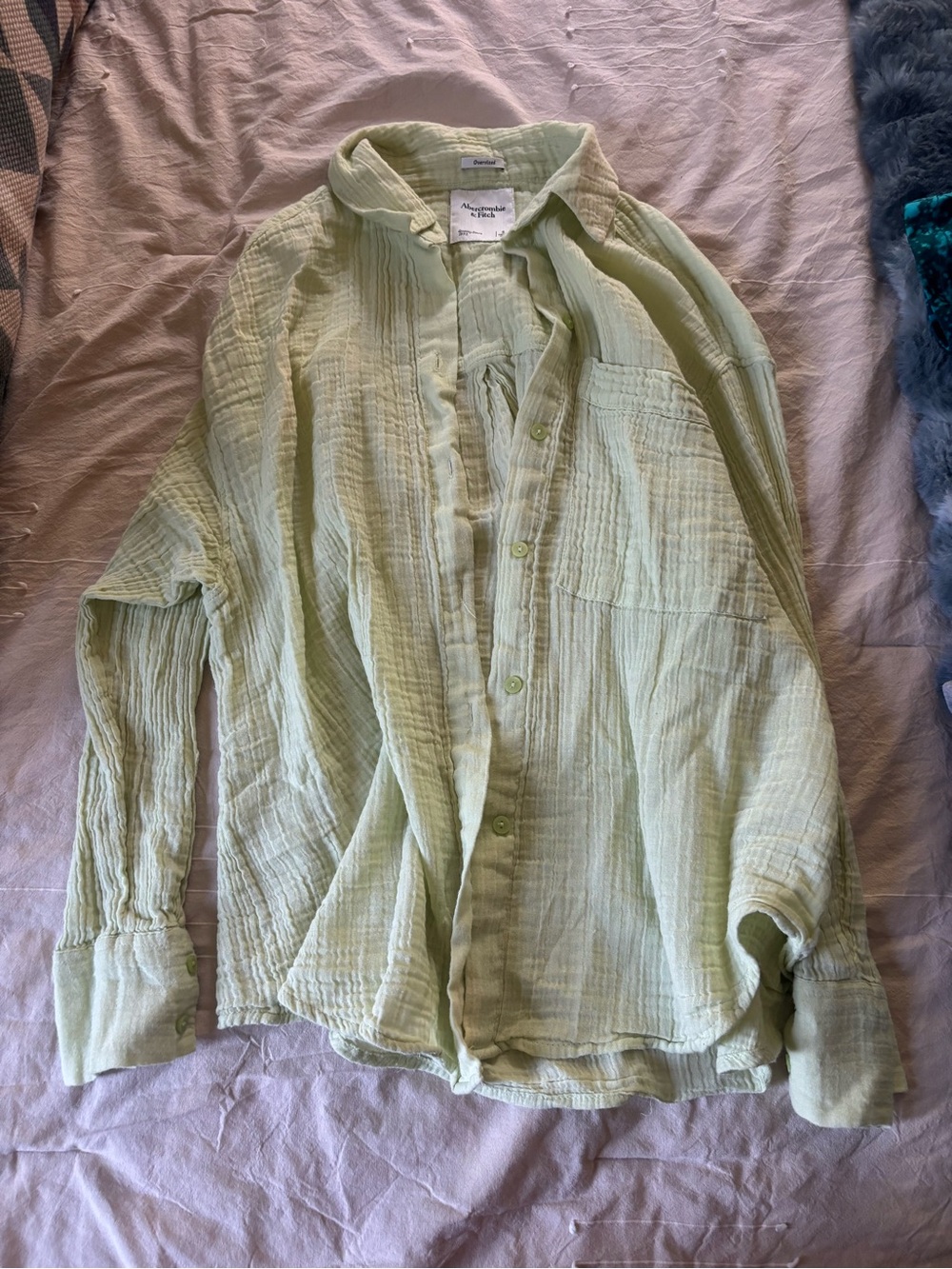 Abercrombie & Fitch Pale Mint Gauze Button-Up Shirt